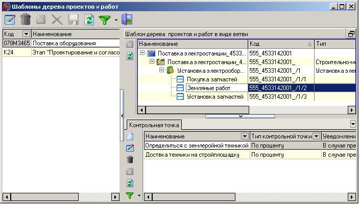 Шаблоны дерева проектов и работ с контрольными точками
